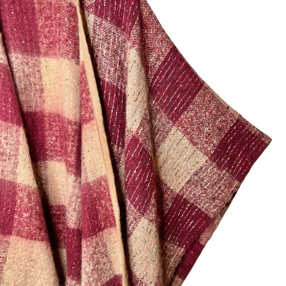 Torrid Red Tan Reversible Ruana Cozy Fall Plaid Women’s Tassel Cape One Size - Picture 5 of 12